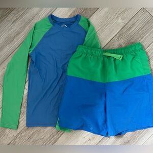 Primary Blue and Green Rashguard Swim Set